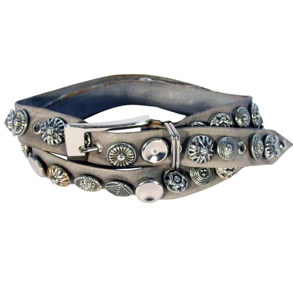 SAND CASTLE Vintage Silver Medallion/Concho/Button Belt Sz M/L (31"-37") - Picture 2 of 8